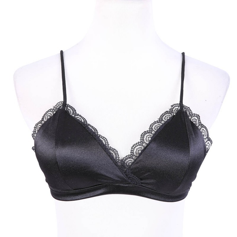 Womens Soft Silk Satin Triangle Bralette Bustier Unpadded Bra Crop Top